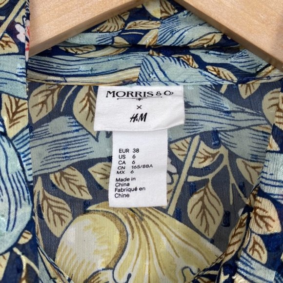 Rare H&M x William Morris & Co 6 Floral Pimpernel Print Top Blouse Tie-front - Picture 3 of 15